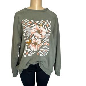 Volcom crewneck pullover floral graphic print Sage green sweatshirt women’s XL